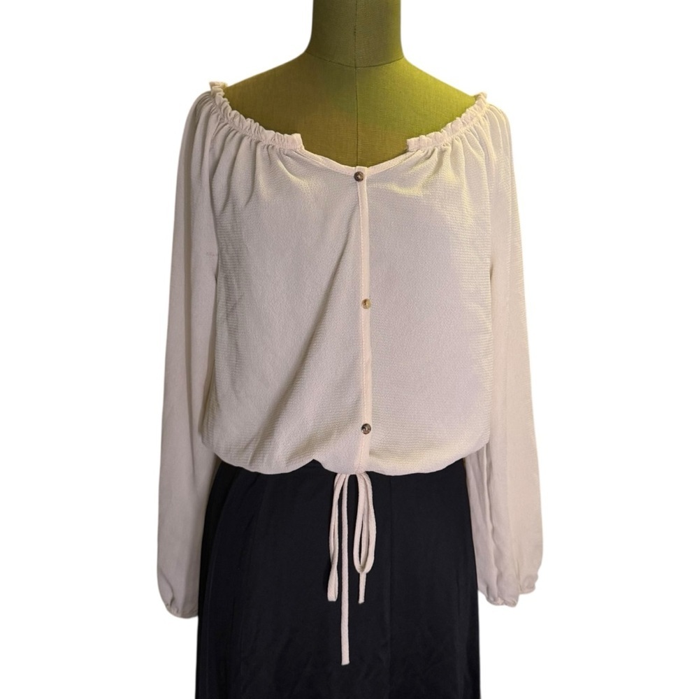 Cream Off-The-Shoulder Ruffle Neck Top